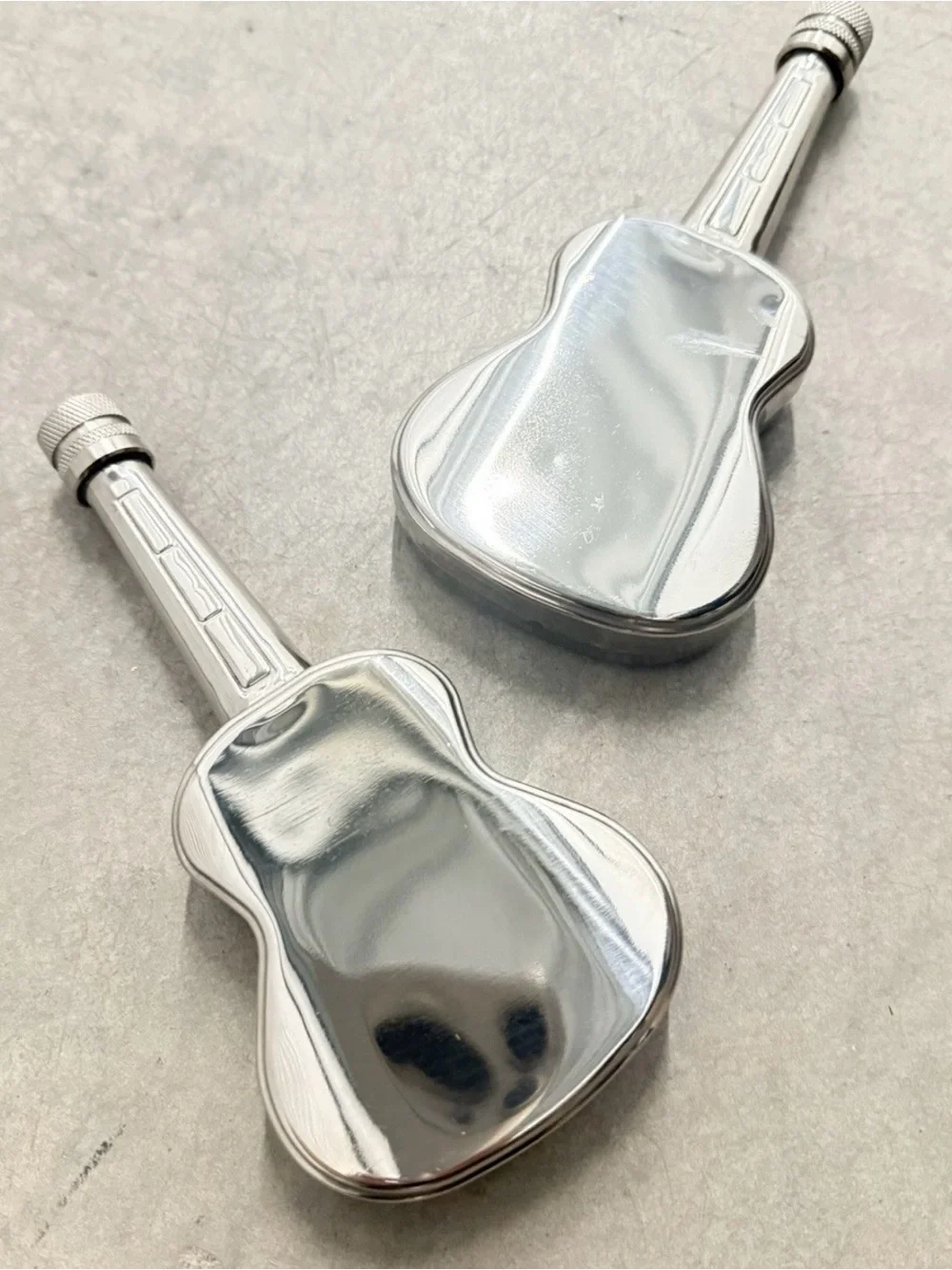 Set Of 2 Silver Metal Guitar Shaped Flasks